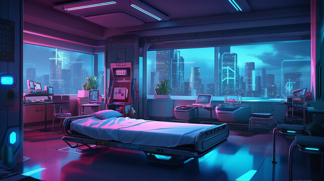 Cyberpunk visual novel background. Generative AI