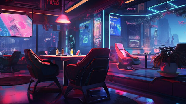 Cyberpunk visual novel background. Generative AI