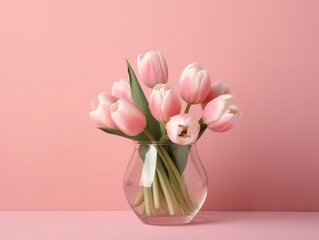 Fresh Pink Tulips in Transparent Vase - Soft Pastel Home Aesthetics