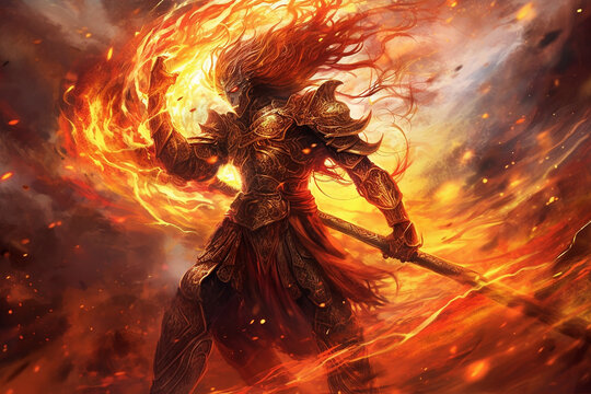 Sun god of fire and flames. Generative AI