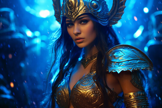 Magic female warrior princess in mystic armor. Generative AI