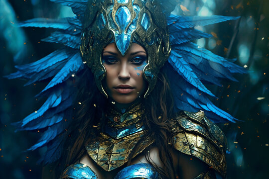 Magic female warrior princess in mystic armor. Generative AI