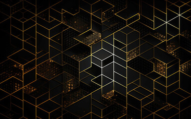 Dark black mosaic background with golden lines Art Deco luxury style texture Created with Generative AI technology - obrazy, fototapety, plakaty