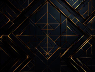 Dark black mosaic background with golden lines Art Deco luxury style texture 