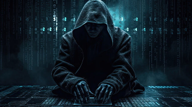 hooded hacktivist hacker, cyberpunk futuristic metaverse - by generative ai