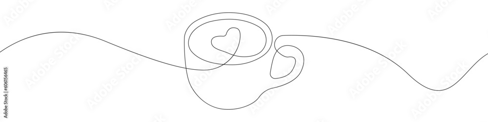 Poster heart and coffee icon line continuous drawing vector. one line heart and coffee icon vector backgrou