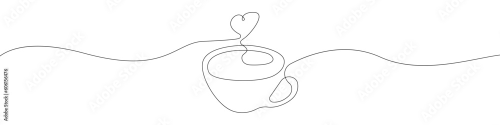 Poster heart and coffee icon line continuous drawing vector. one line heart and coffee icon vector backgrou