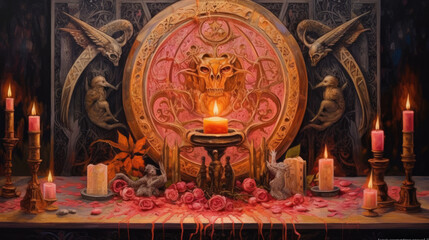 Fototapeta premium Satanism demonic ritual occult witchcraft altar - by generative ai