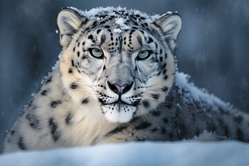Fototapeta na wymiar Snow Leopard Close-Up Portrait Generated With Ai