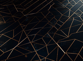 Dark black mosaic background with golden lines Art Deco luxury style texture Created with Generative AI technology