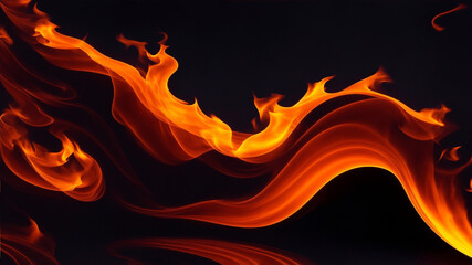 Wavy folds of fire on black background, abstract, generative ai - obrazy, fototapety, plakaty