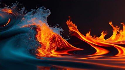 Wavy folds of water and fire, abstract, generative ai - obrazy, fototapety, plakaty