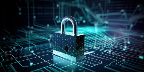 Guarding Against Data Breaches: Padlock Illustration Representing Internet Cybersecurity and Data Protection. AI Generated