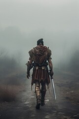 Fototapeta premium medieval soldier walking away.