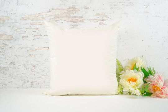 Pillow throw cushion product mockup. Shabby chic, modern farmhouse styling.