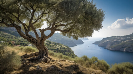 Fototapeta premium tree on the beach created with Generative AI technology