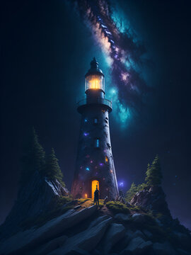 Lighthouse landscape. AI generated illustration