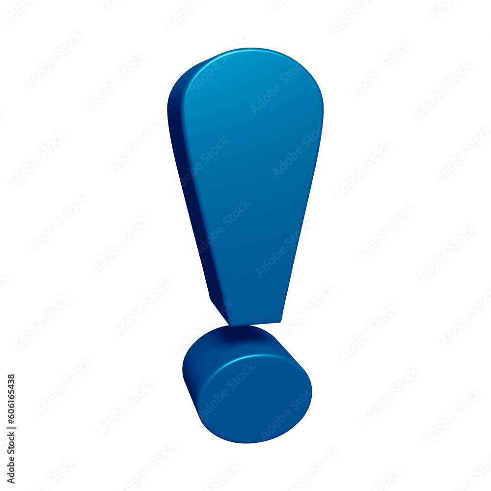 Poster blue exclamation mark symbol or icon design in 3d rendering