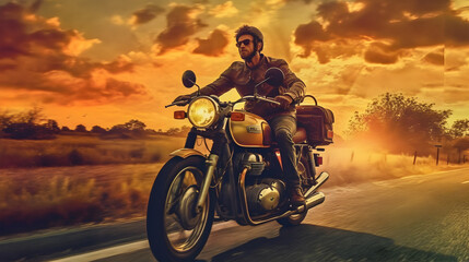 Obraz na płótnie Canvas motorcycle on sunset