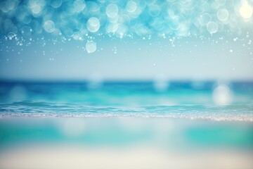 Naklejka na ściany i meble Summer blue sea water abstract bokeh backdrop at the beach. Generative AI