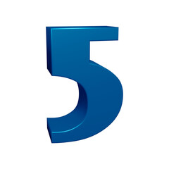 Blue number 5 in 3d rendering for math, business and education concept