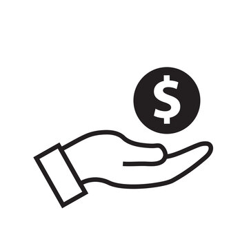  Icono de mano con moneda de d&oacute;lar. Vector
