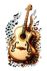 Abstract illustration of guitar, musical notes and clef