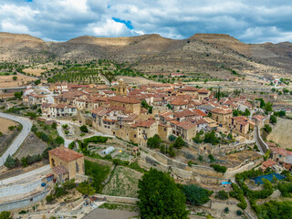Fototapeta na wymiar Mirambel in Teruel, panoramic aerial view