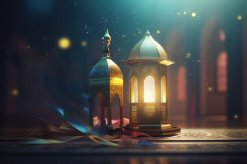 Eid Mubarak Celebration: Beautiful Illustration Honoring Ramadan and Islam. AI Generated