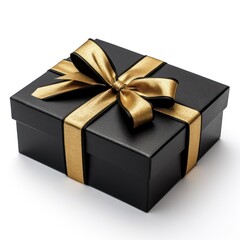 Fototapeta premium Shiny golden ribbon and bow on gift box . Generative AI
