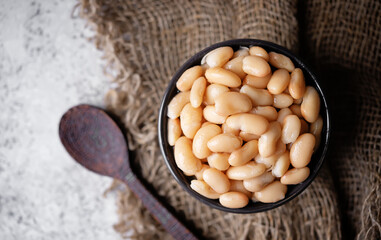 Fresh canned white beans in a bowl