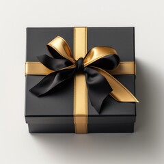 Shiny golden ribbon and bow on gift box . Generative AI