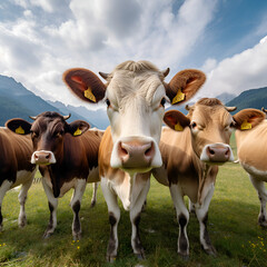 happy cows on eco farm, organic food, Generative AI

