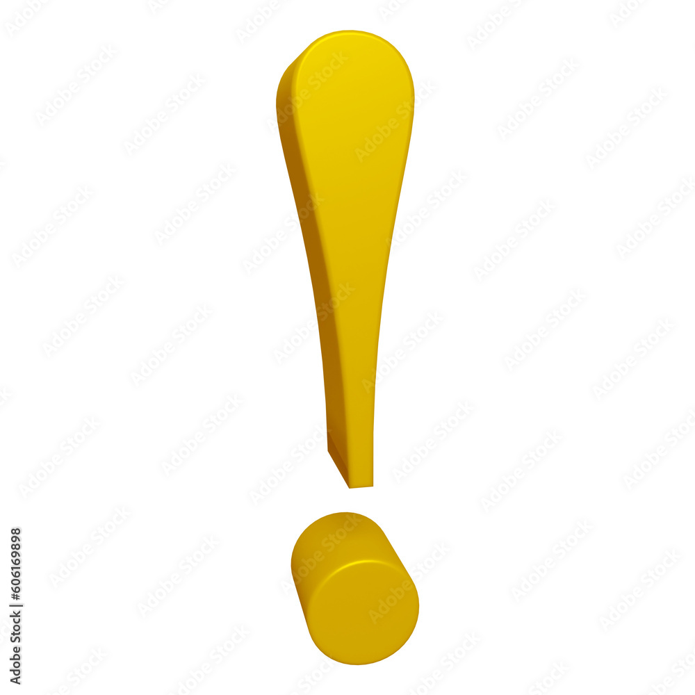 Poster golden exclamation mark symbol or icon design in 3d rendering