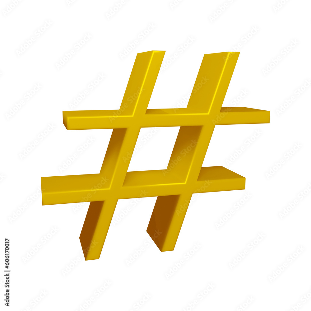 Poster golden hashtag symbol or icon design in 3d rendering