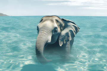 Elephant swimming in the sea