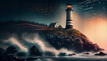 Generative AI lighthouse on the coast
