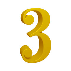 Naklejka premium Golden number 3 in 3d rendering for math, business and education concept