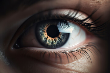 Naklejka premium Lens of Emotion: Close-Up Capture of an Eye Showcasing Delicate Focus and Blur. AI Generated