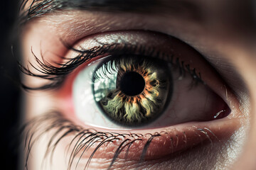 Naklejka premium Infinite Depth: Close-Up Shot of an Eye with Intriguing Focus and Blur Elements. AI Generated