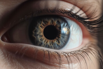 Naklejka premium Infinite Depth: Close-Up Shot of an Eye with Intriguing Focus and Blur Elements. AI Generated