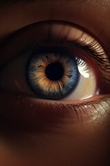 Naklejka premium Unveiling the Depth: Close-Up View of an Eye with Camera-Inspired Focus and Blur. AI Generated