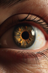Naklejka premium Unveiling the Depth: Close-Up View of an Eye with Camera-Inspired Focus and Blur. AI Generated