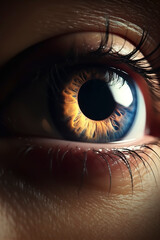 Naklejka premium Soulful Glance: Detailed Close-Up of an Eye with Dynamic Focus and Blur. AI Generated
