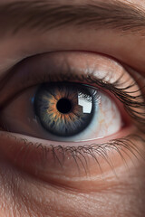 Naklejka premium Soulful Glance: Detailed Close-Up of an Eye with Dynamic Focus and Blur. AI Generated