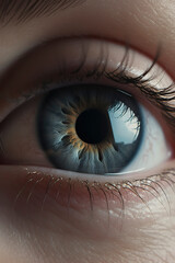 Naklejka premium Soulful Glance: Detailed Close-Up of an Eye with Dynamic Focus and Blur. AI Generated