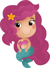 cartoon scene with happy young mermaid swimming on white background illustration for children