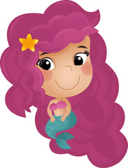 cartoon scene with happy young mermaid swimming on white background illustration for children