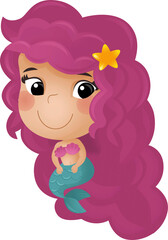 cartoon scene with happy young mermaid swimming on white background illustration for children