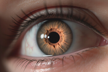 Naklejka premium Through the Lens: Intense Close-Up of an Eye with Camera-Like Focus and Blur. AI Generated